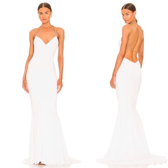 Retrofete Valentina Gold Chain Strap Mermaid White Maxi Gown Size Large - Picture 1 of 8